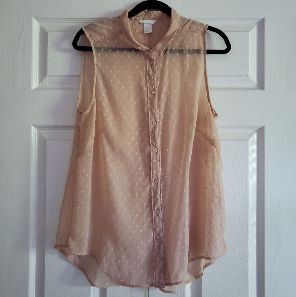 XL H&M Dusty Pink Sheer Sleeveless Collared Blouse